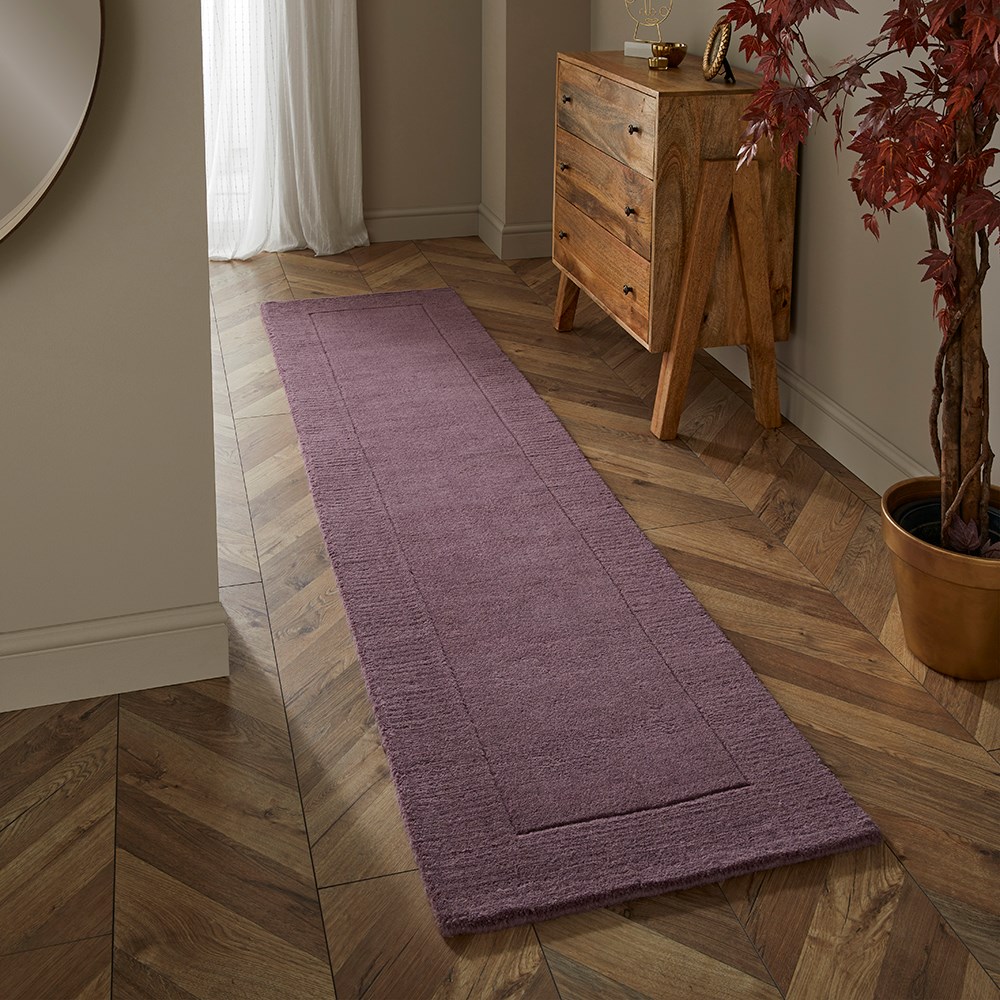 Esme Mayfair Carved Wool Runner Rugs in Mauve Purple